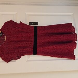 Lulu’s | Twirling It Burgundy Crochet Lace Short Sleeve Skater Dress